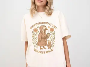 Funny Mom Shirt Comfort Colors, Silly Mom Goose, Motherhood is the Realest Hood Tee, Mom Gift, Boho Retro Mama Shirt, Mothers Day T-Shirt