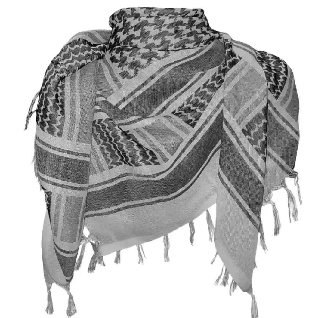 Original Cotton Keffiyeh Tactical Arab Scarf Wrap Shemagh White and Black 43x43 inches for Men