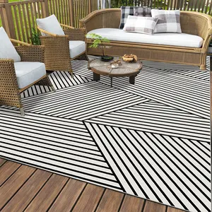 Geometric Pattern Outdoor Rug, Waterproof Reversible Patio Rug, Indoor Outdoor Area Rug for Patio Deck Balcony, Picnic Beach Outdoor Decor