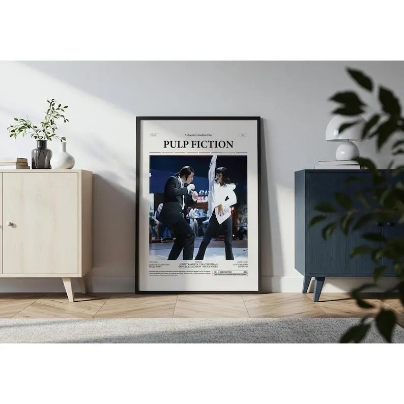Pulp Fiction Poster, John Travolta Poster, Uma Thurman Poster, Pulp Fiction Dancing Scene Print, Retro Movie Poster