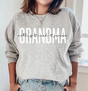Personalized Grandma Sweatshirt with names, Grandma Heart Sweat, Custom Grandma Sweatshirt, Nana Sweatshirt, Grandma Gift Cotton Womenswear Fabric Grey