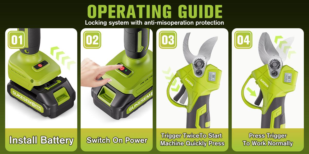 21V cordless electric pruning shears with LCD display, equipped with rechargeable batteries, suitable for pruning trees and shrubs