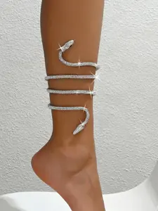 Rhinestone Snake Design Anklet, Elegant Layered Foot Jewelry, Fashion Accessory for Women and Girls, Perfect Birthday Gift, Elegant Fashion Accessories