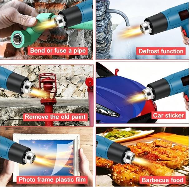 LCD Display Heat Shrink Tool Kit, 4 Nozzles Included, Multi-Function Hand Tool for Vinyl Wrap, Shrink PVC, Paint Removal & Home DIY, US Plug