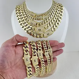 14K Gold Vacuum Plated Copper 5A+ Sri Lanka Zircon Black S Clasp Necklace Bracelet Set Luxury Jewelry for Women Men Daily Wear Casual Fashion Gift Idea Chicano Classic Hip Hop Simple Style