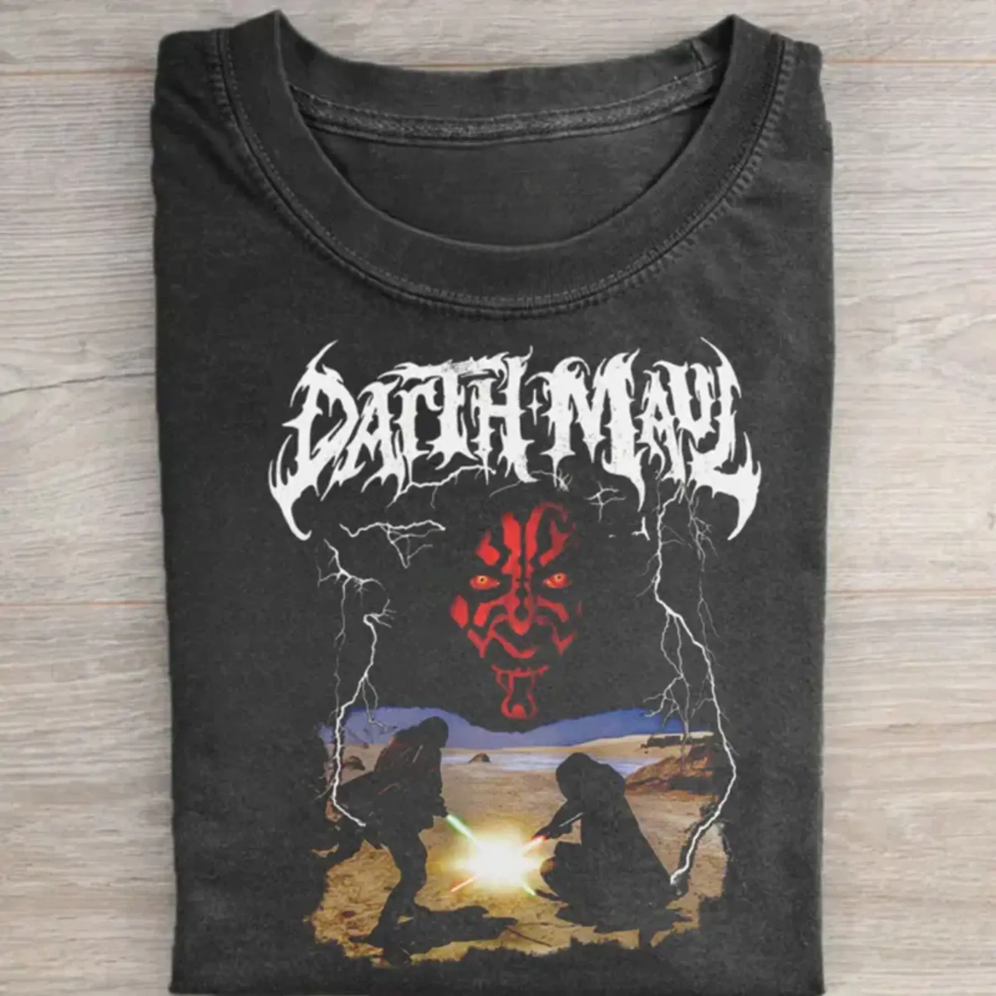 Darth Maul Sith Lord Shirt, Dark Side Warrior Graphic Tee, Galactic Villain T-Shirt, Red Lightsaber Fantasy Shirt, Retro Sci-Fi Fan Apparel, Epic Space Saga Gift for Men Women