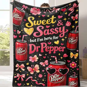Dr Pepper Plush Throw Blanket, Cute Soda Can Themed Soft Cozy Blanket, Sweet Sassy Style Home Blanket, Ideal Nap Leisure Blanket Gift for Dr Pepper Fans Teens and Adults Snug for nap and daily rest