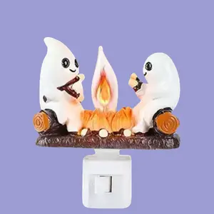 Ghost Campfire Flickering Night Light - Ghosts Campfire Flicker Flame Halloween Nightlight, Faux Campfire Night Light Plug into Wall 03