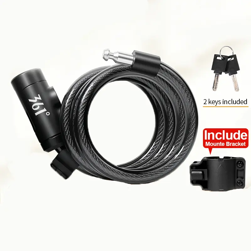 361° Unisex MTB Cycling Lock - Heavy-Duty 12mm Thick Steel Core, Durable ABS Shell, 1.2m/4ft Fixed Length, 358g Lightweight, Includes 2 Keys & Accessories, Mtb Lock