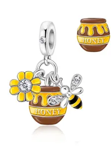 Copper Plated Honey Bee Charm Pendant, Zircon Embedded Flower Design, Cute and Sweet, Perfect Jewelry Gifts for Friends, All Seasons Jewelry