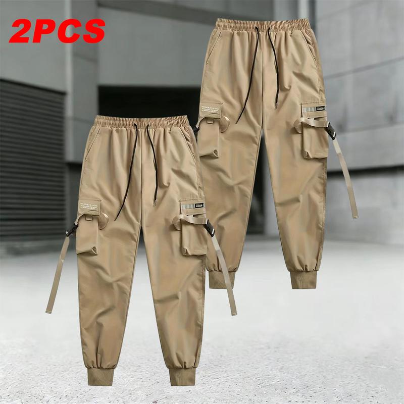 Men's Relaxed Fit Outdoor Hiking Pants Spring & Autumn, 2-Pack, loose work pants with multiple pockets, drawstring waistband, lightweight breathable fabric, perfect for hiking, camping, and everyday casual wear