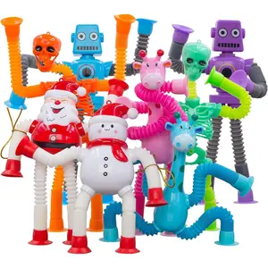 Pop Tubes Robot Fidget Toys , 8Pack Skeleton Fidget Pop Toys Telescopic Suction Cup Toy for Stress and Anxiety Relief, Pop Fidget Toy Pack Stcoking Stuffers Gifts for Kids(8 Pack Mixed)