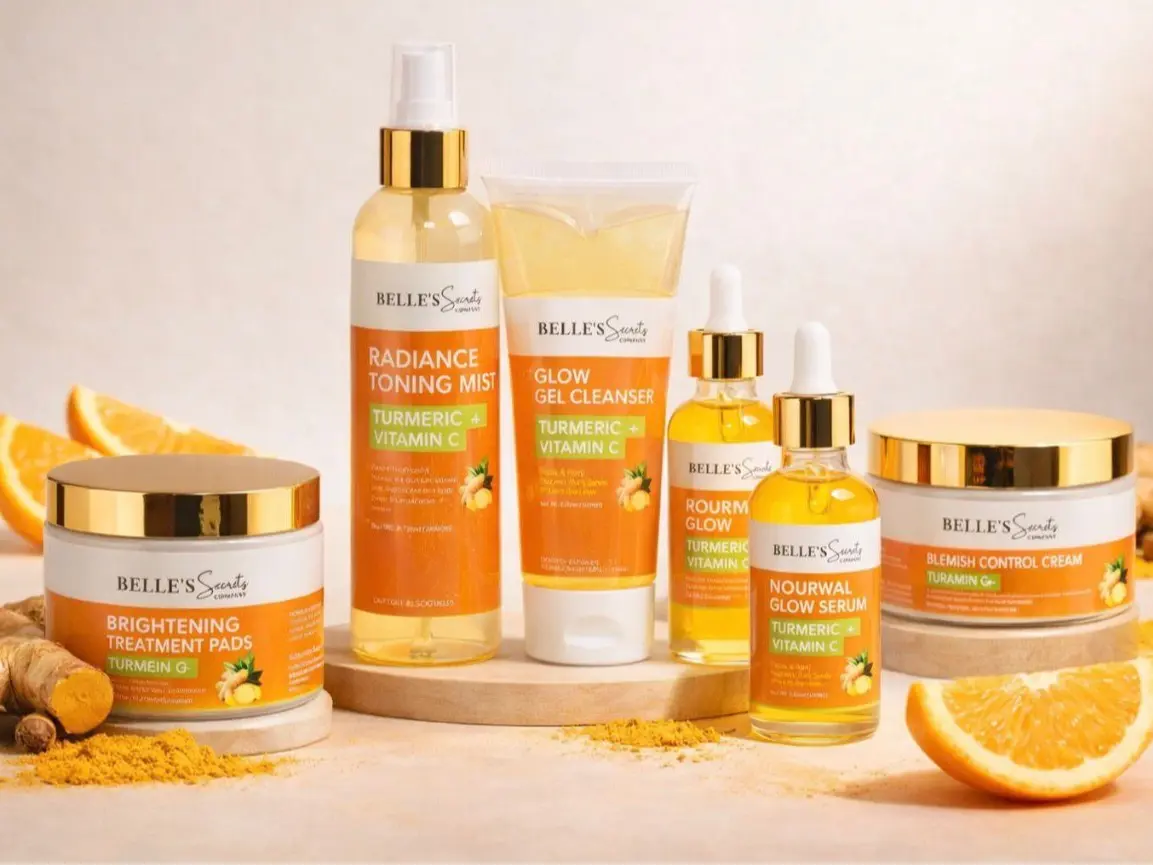 BELLE'S SECRETS Turmeric + Vitamin C Radiance Skincare Kit, Exfoliating Cleanser, Moisturizing, Antibacterial, Skin Restoring Set
