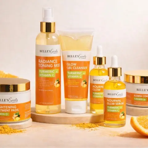 BELLE'S SECRETS Turmeric + Vitamin C Radiance Skincare Kit, Exfoliating Cleanser, Moisturizing, Antibacterial, Skin Restoring Set