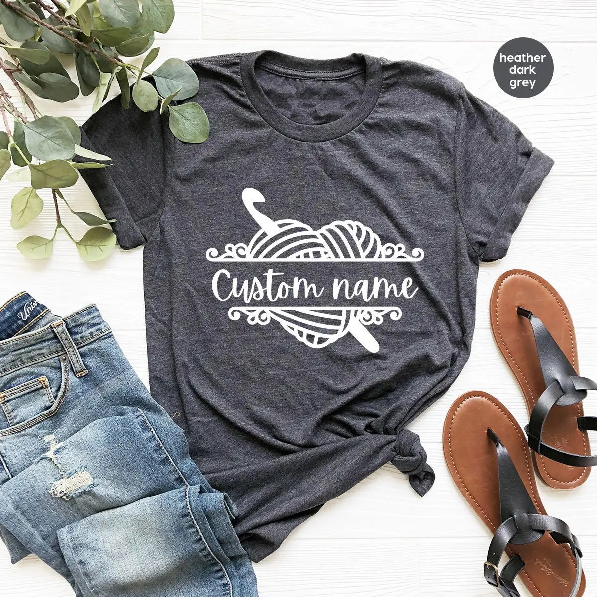 Personalized Crochet Mom Gift, Heart Graphic Tees, Customized Knitter Shirt, Crocheting Shirts, Personalized Gift for Her, Yarn Vneck Tshirt