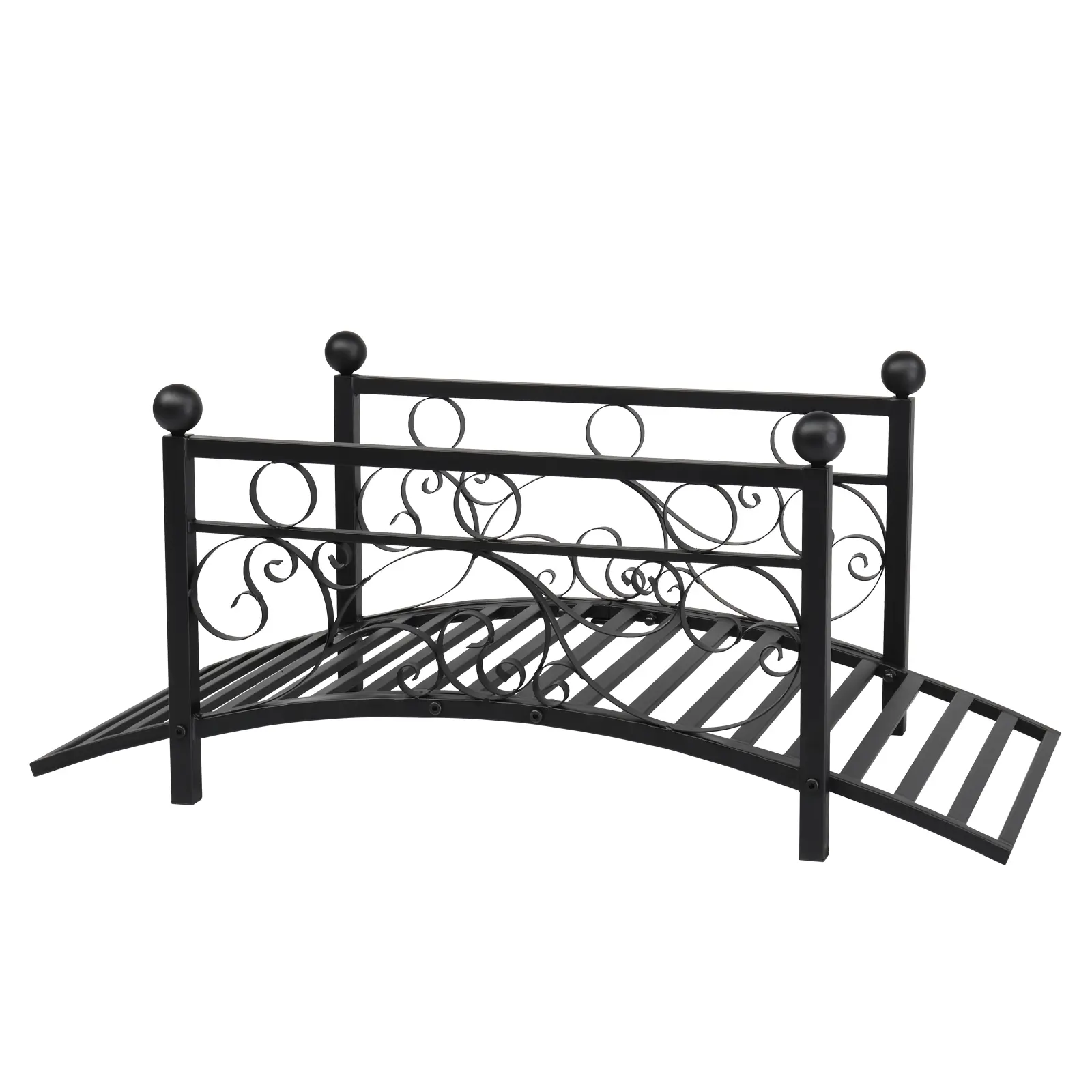 Anti-Corrosion Iron Garden Bridge, Outdoor Backyard Garden Accessory with Round Iron Ball, Flat-Top Handrail, Flat Deck, 102*51*43cm, Black, Backyard Garden Accessories