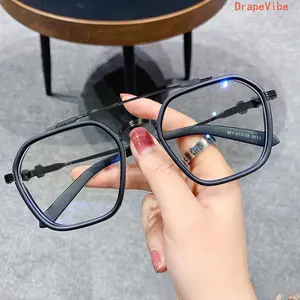Alloy Full Rim Anti-Blue Light Metallic Non-Prescription Glasses, Metal Frame Eye Protection Eyewear for Office Use, Electronic Device Viewing