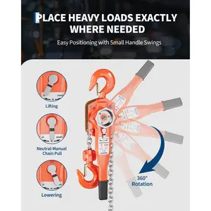 Garvee Heavy Duty Manual Lever Chain Hoist – G80 Galvanized Steel, Double Pawl Weston Brake, 360° Swivel Hooks – Industrial Lifting Puller for Construction, Warehouse, Garage, Factory, Dock – 1.5 Ton 3300 lbs & 3/4 Ton 1650 lbs & 3 Ton 6600 lbs, 10-20 ft