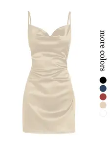 Y2K Women's Satin Smooth Strap Dress, Ruched Slim Fit Mini Party Dress, Sleeveless Short Dress for Spring Parties Nightclubs Cocktails