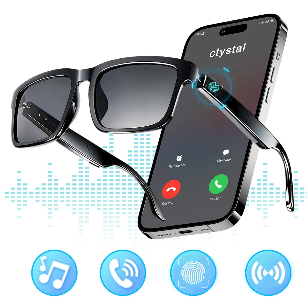 Smart Glasses, Sports Smart Glasses - Bluetooth Audio Glasses with Voice Assistant & Touch Control, Open-Ear Speakers & Mic for Hands-Free Calls, Anti-UV Lenses, Suitable for Running, Driving, and Outdoor Activities