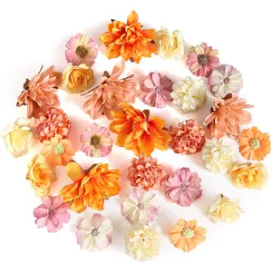 30-Pack Reusable Decorative Silk Mini Artificial Flowers Set, 4.5-8cm Polyester 7-Color Autumn Blooms for DIY Wreaths & Party Decor (Home Supplies, Home Decor)