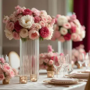 6 Pack Ribbed Cylinder Glass Vases – 12" Clear Tall Vases for Floral Arrangements, Tabletop Decor & Events