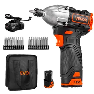 fathersdaygift VEVOR Impact Driver, 1/4 Inch, 3000 RPM Max Speed, 12 V Brushless Motor, Electric Cordless Impact Driver Kit with Battery and Charger, 20 Bits, LED Work Light, for Furniture, Electrical, Home Repairs