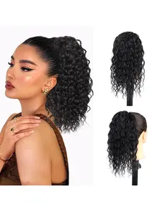 Ponytail Extension 14 Inch Synthetic Deep Wave Drawstring Ponytail for Women Short Wavy Curly Fluffy Ponytail for Daily Use