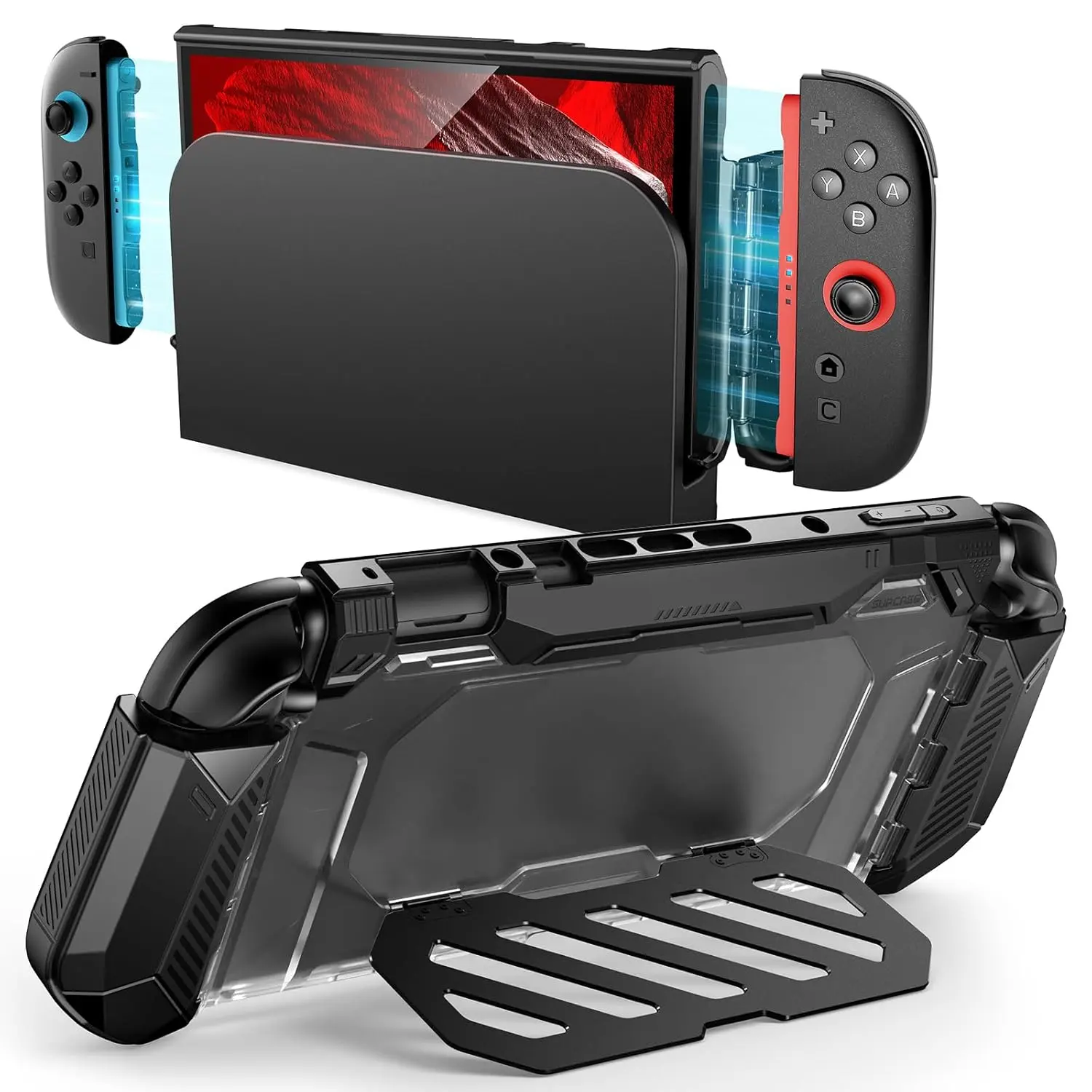SUPCASE UBPro Dockable Stand Case for Nintendo Switch 2 - Shockproof Military-Grade Protection Accessory with Foldable Stand, Joy-Con Grip Controllers, Adjustable Aluminum Alloy Design, Rubber Raised Bezel, Black Gaming Console Accessories, 145G Balanced