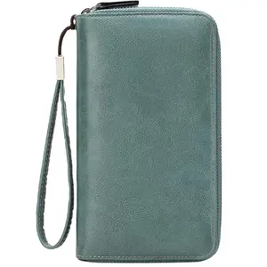 Women's RFID Blocking PU Leather Wallet – Double Zipper Clutch Purse with Credit Card Holder, Large Wristlet Wallet for Secure & Stylish Everyday Use