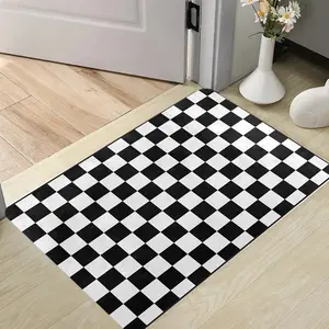 Black White Checkered Print Welcome Doormat Classic Minimalist Geometric Checkered Entryway Rug Soft Comfortable and Practical Floor Mat Suitable for Indoor Living Room and Bedroom Home Decor