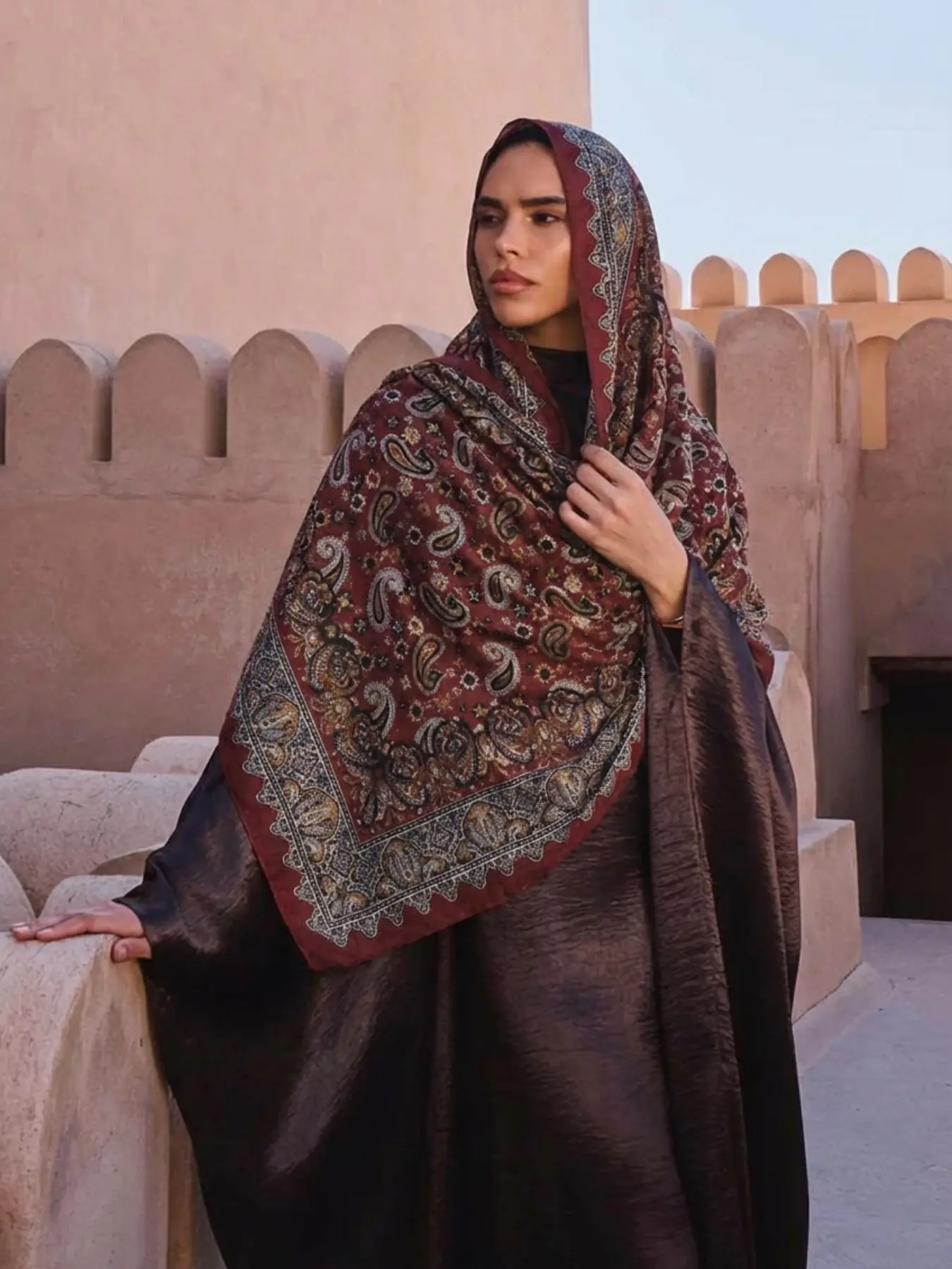 Vintage Walnut Print Cotton Linen Hijab, Soft Comfortable Breathable Long Shawl, Fashion Daily Wear Turban, Ramadan Eid Headscarf, Modesty Hijab Wrap, Muslim, Elegant Turban Hijab