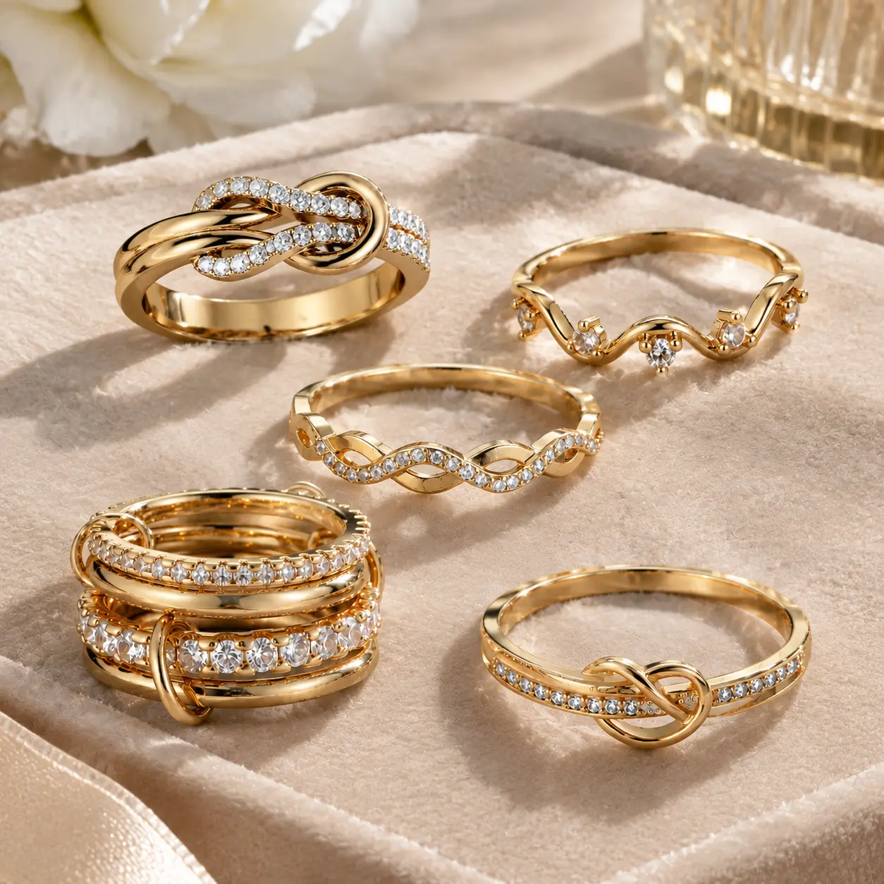2PCS Random Gold Rings Set for Women, Surprise Stackable Ring Collection, Sparkling Cubic Zirconia Fashion Jewelry, Elegant Minimalist Rings, Daily Wear Gift