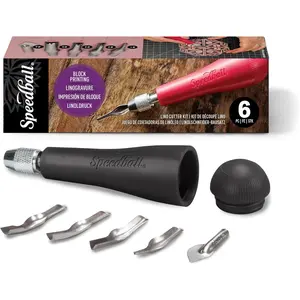 Linoleum Cutter Kit Assortment #1 Linocut Carving Tools for Block Printing Black Includes 5 Blades