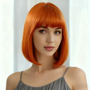 New Air Bangs Bob Wig Short Straight Hair Realistic Fiber Wig Breathable Easy Wear No Glue Daily Use