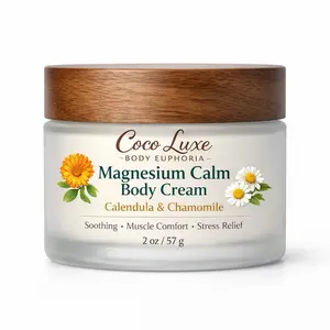 Coco Luxe Magnesium Calm Body Cream Infused with Calendula & Chamomile for Soothing Muscle Comfort and Stress Relief 2 oz