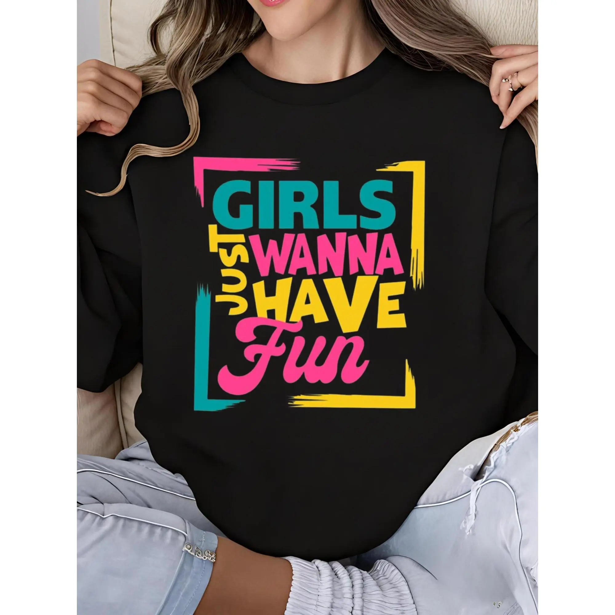 80s Retro Disco Party Sweatshirt for Women Long Sleeve Crew Neck Graphic Print Vintage 1980s Music Gifts Casual Streetwear Fashion Tops