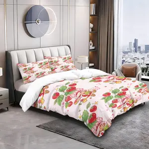 Cartoon Strawberry Girl Pattern Soft Bed Cover Set, Includes 1 Bed Cover And 1 Or 2 Pillowcases, No Cotton Filling, Suitable As Birthday Or Holiday Gifts, Soft Bedding Sets