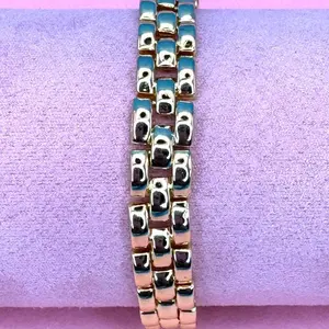Gold Plated Artificial Gemstone Bracelet with Clear Zirconia, 7in Length