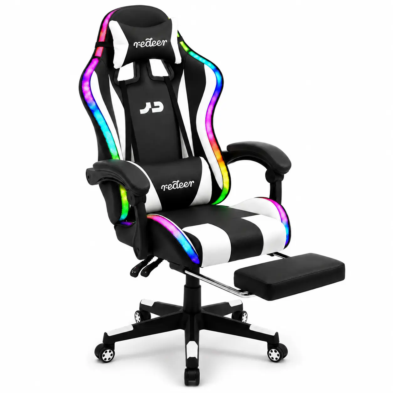 Modern PU Leather Reclining Chair with Massage, RGB Lights & Bluetooth Speakers, Sturdy High-Back Swivel Chair with Adjustable Height & Footrest for Home Office Relaxation, Swivel Gaming Chair, Computer Gaming Chair,game chair with speakers