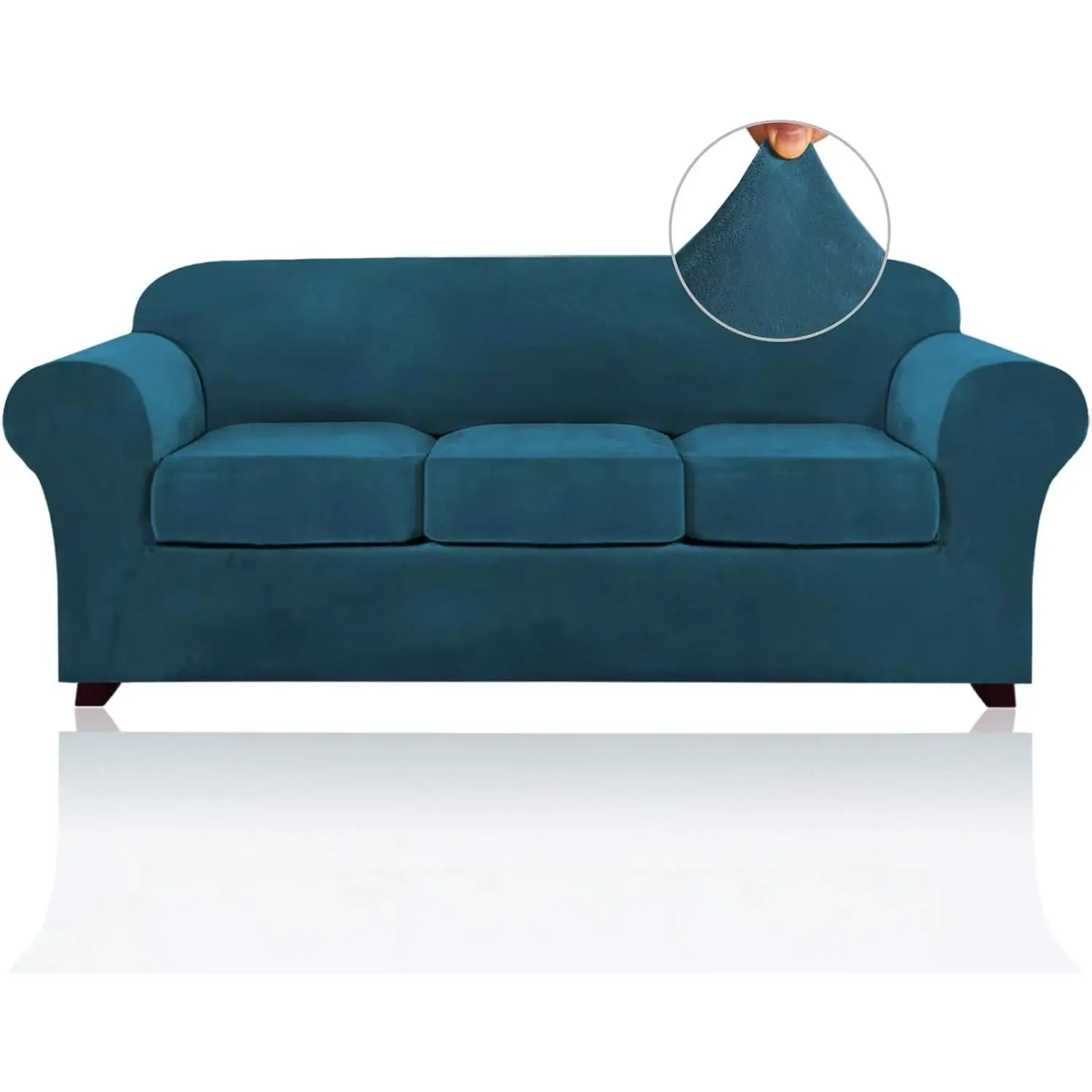 Velvet Couch Covers for Sofa Soft 4 Pieces Couch Covers for 3 Cushion Couch Sofa Pet Friendly Furniture Protector with Non Slip Elastic Bottom Width Up to 90 Inch(Large, Deep Teal)