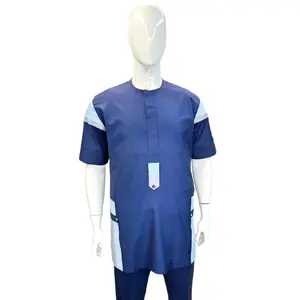 Men's Short Sleeve Navy Blue Top and Pant Native. Exotic Menswear Stylish Outfit Set (Size XL) Fashion Breathable Casual Crewneck Suits