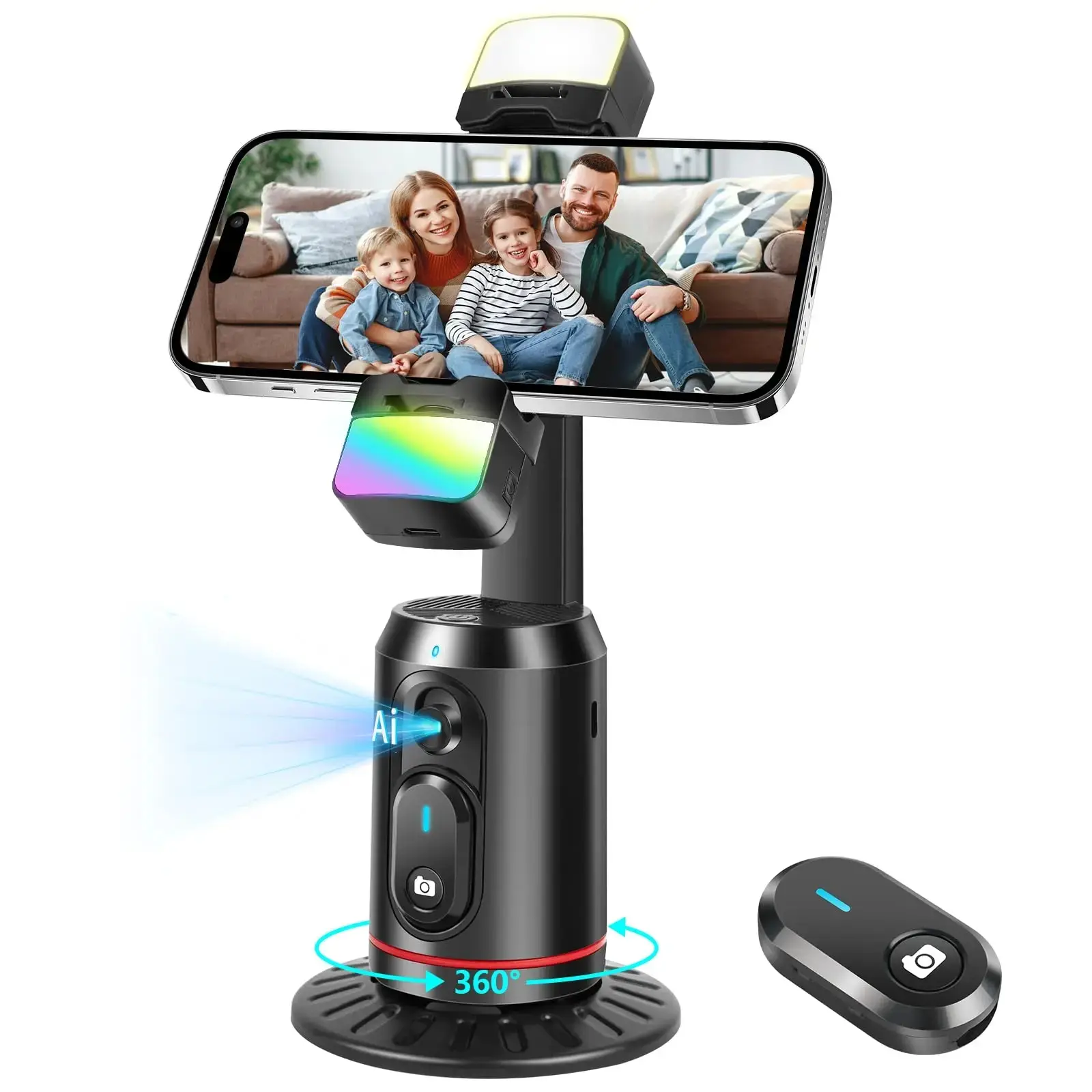 Automatic Face Tracking Mobile Tripod 360 Rotating Smart Selfie Stand with LED Light Gesture Control for Vlog Live Video
