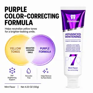 7-Pro Purple Color-Correcting Toothpaste, PAP Color Correcting Formula, 7 Probiotic Strains, Peroxide Free Mint Grape Toothpaste, Helps Clean Surface Stains Oral Whitening
