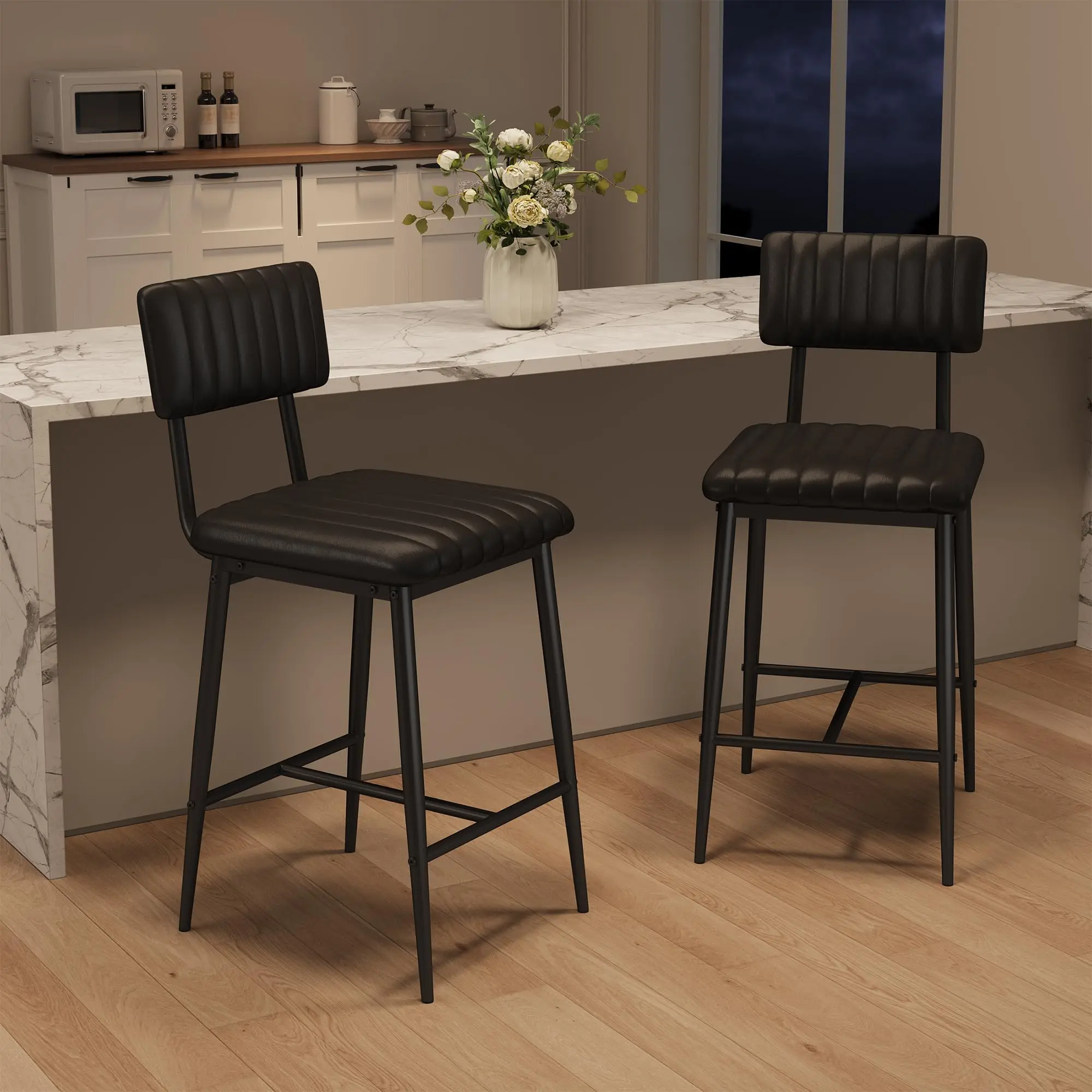 Garvee Heavy-Duty Bar Stools Set – 2 Counter Height Chairs, 400LBS Capacity, Metal Frame, Ergonomic PU Leather Cushion with Back & Footrest, Easy to Clean, Ideal for Kitchen Island or Home Bar – 2pcs per set