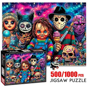 1pc 1000 piece adult puzzle 70x50cm Horror - themed Characters with Ice - Creams and Skulls in a Cosmic Background 500 pieces of paper jigsaw puzzle, suitable for adults and families, large-scal