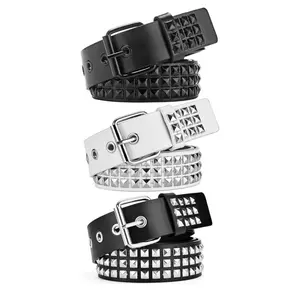 3 Pcs White Black Studded Belt, Y2K Belt Goth Emo Punk Rock with Grommet Bright Metal Pyramid for Women Men - Home Improvement.