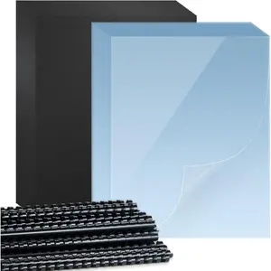 180 Pack Binding Covers Set - 60 Pcs 3/8 Inch 8.5x11 Inch Black Binding Combs, 60 Pcs 10 Mil Clear Binding Covers, 60 Pcs 12Mil Black Sand Texture Letter Size Binding Supplies