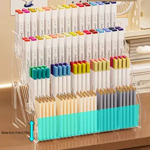 A marker display stand, made of transparent acrylic, not easy to deform and stable, suitable for offices, desks, display cabinets, schools, large capacity, easy to take, space saving, pen holder