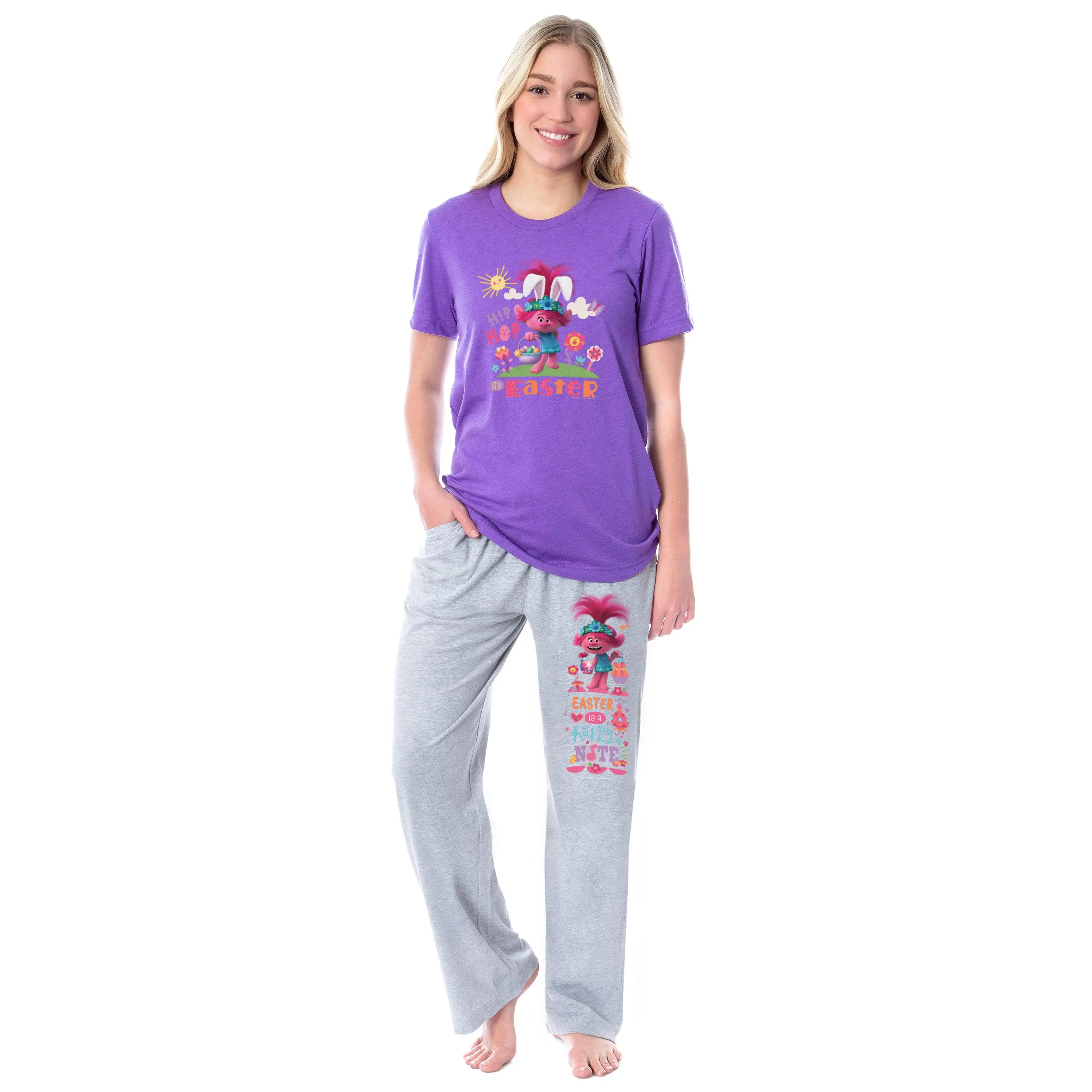 Dreamworks Trolls Womens' Film Movie Poppy Hip Hop It's Easter Sleep Pajama Set